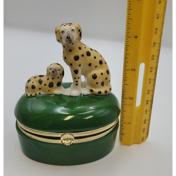 Vintage 1985 - Fitz And Floyd Dalmatian Dog Green Hinged Trinket Box 4.5" - Picture 16 of 16